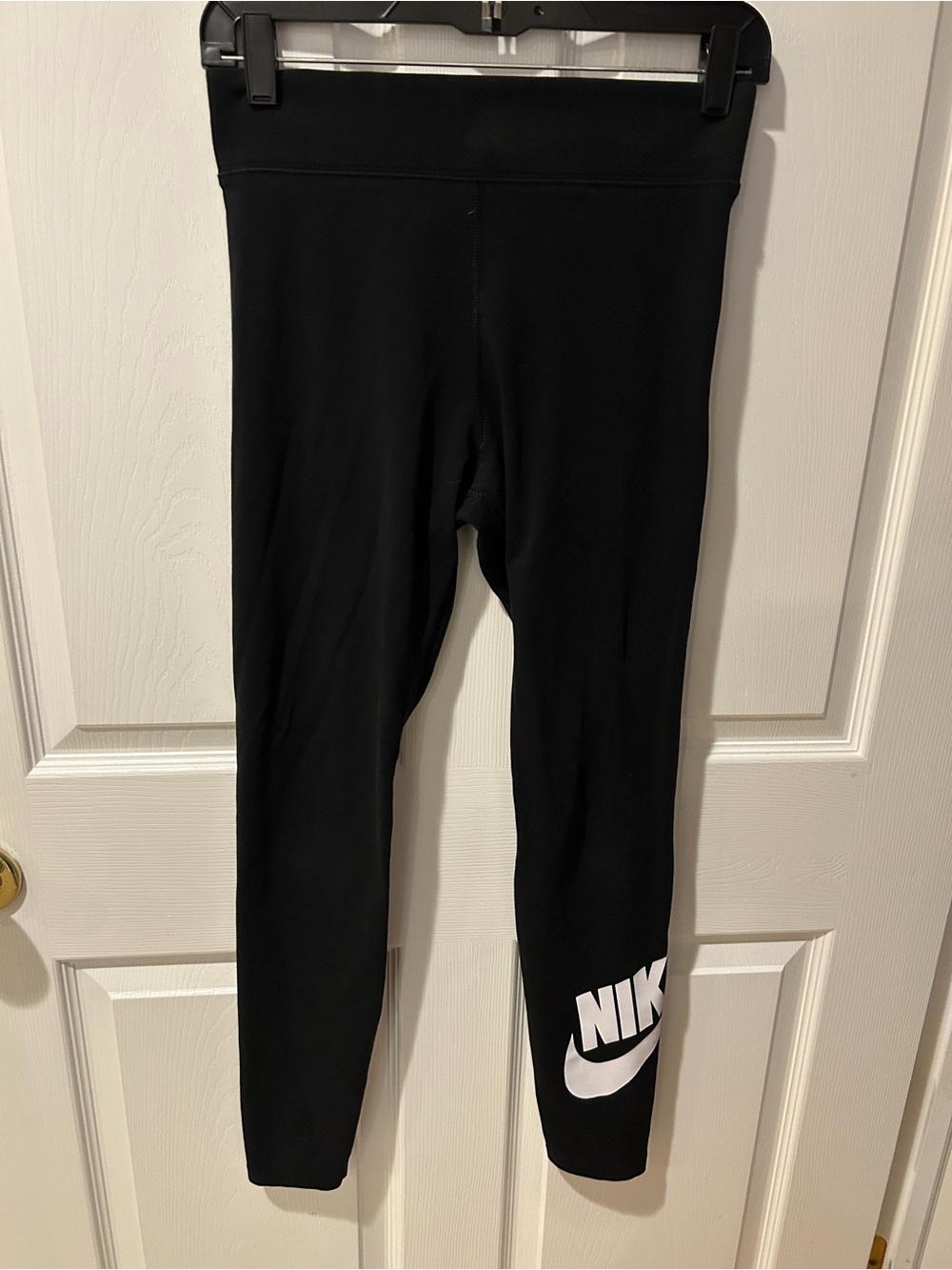 Nike Women’s Black Leggings with White Logo Size M